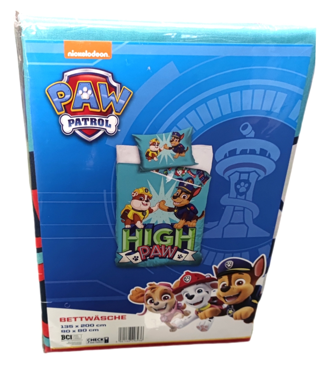 Farbenfrohe Kinderbettwäsche mit den Hunden der PAW Patrol.